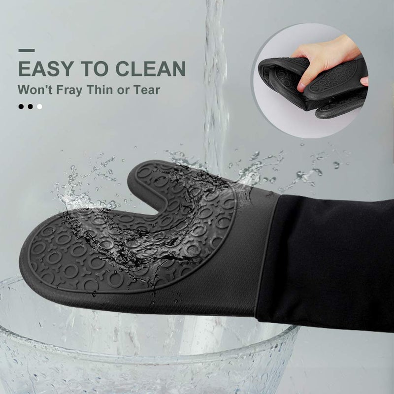 sungwoo Silicone Oven Mitts, Heat Resistant Oven Gloves with Quilted Liner Non-Slip Textured Grip Perfect for BBQ, Baking, Cooking and Grilling - 1 Pair 13.8 Inch Black - Image 4
